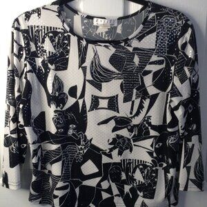 VTG Daniel Benjamin Geo print; Picasso-esque "XL" pullover sequins Artistic Chic